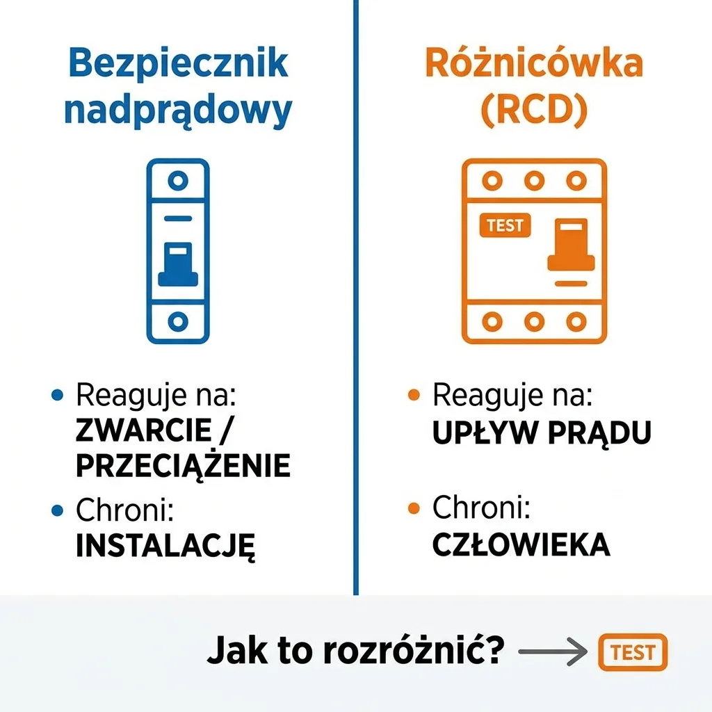 Porównanie różnicówki (RCD) i bezpiecznika nadprądowego — różnice w działaniu i diagnostyce usterek zmywarki